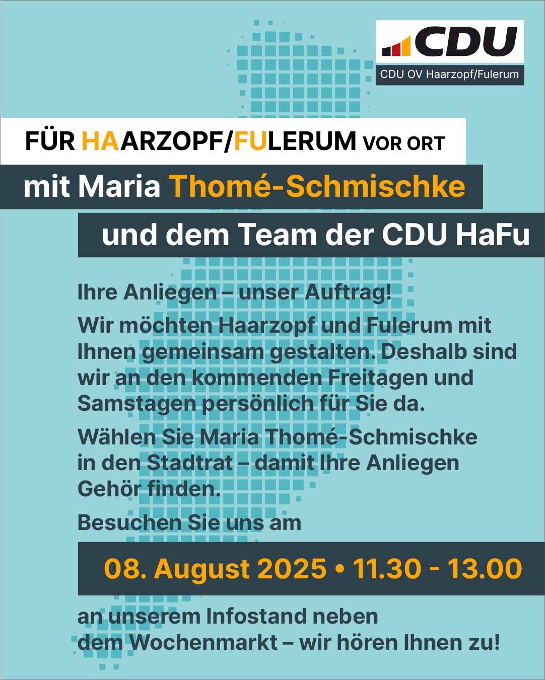 CDU Infostand am Wochenmarkt in Haarzopf